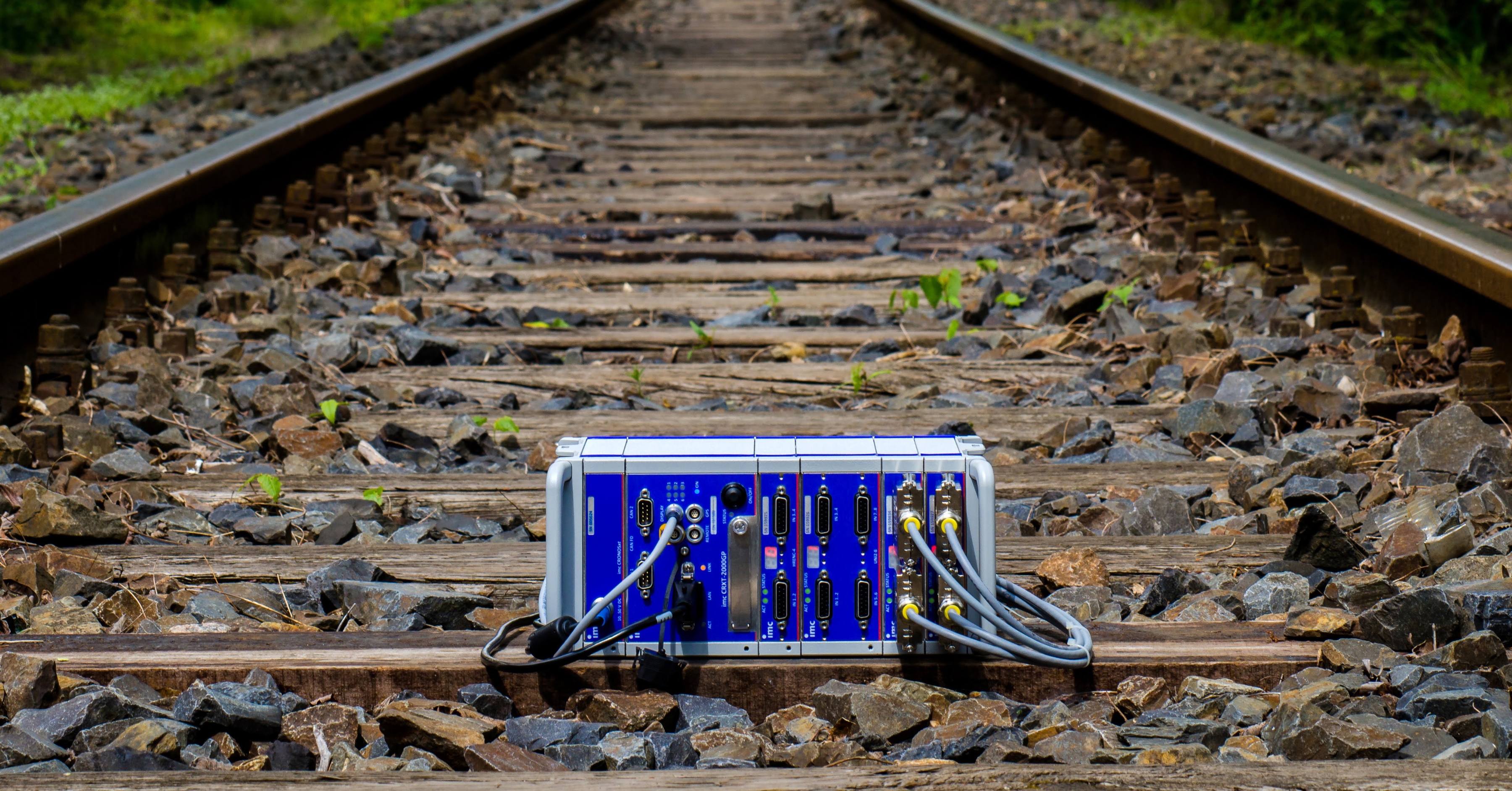 imc data acquisition system installed on railway tracks for rail testing and measurement