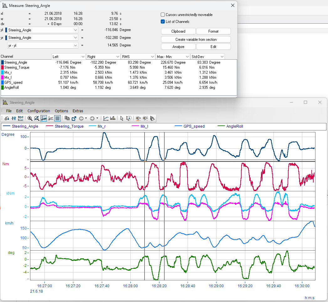 Measurement window screenshot in FAMOS 